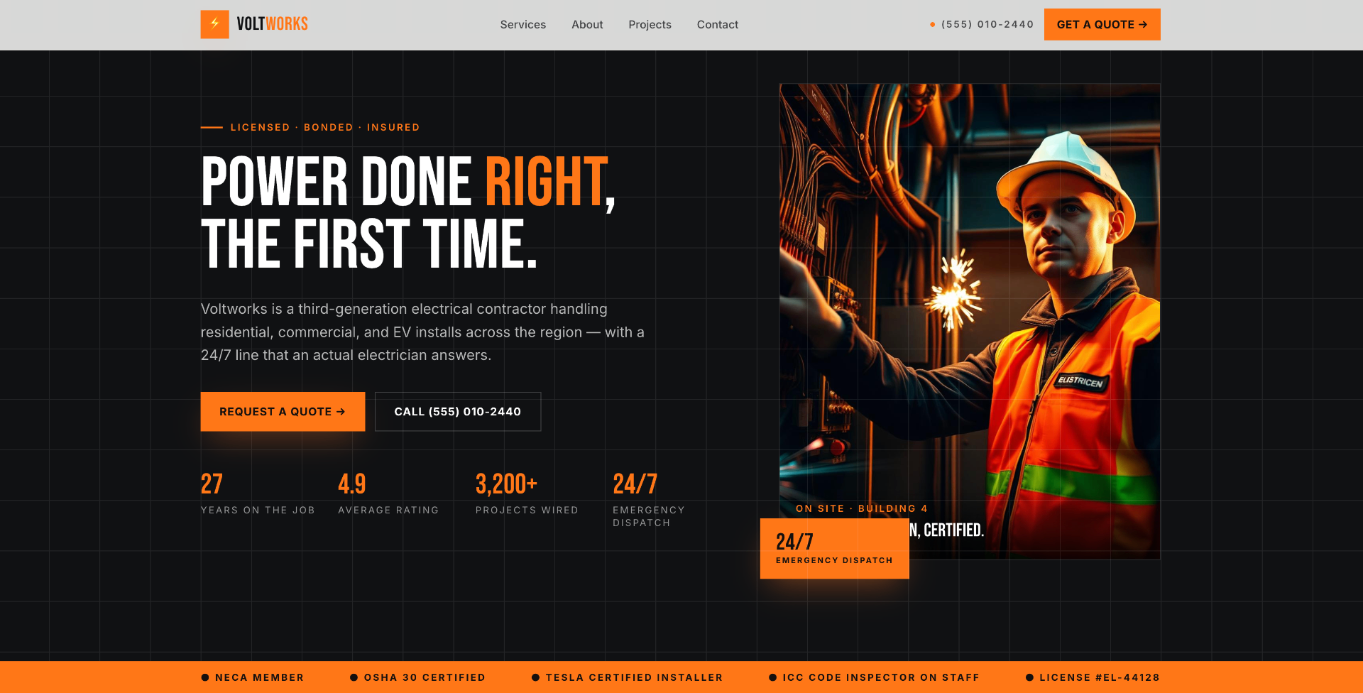 Service Panel — Electrical website template preview