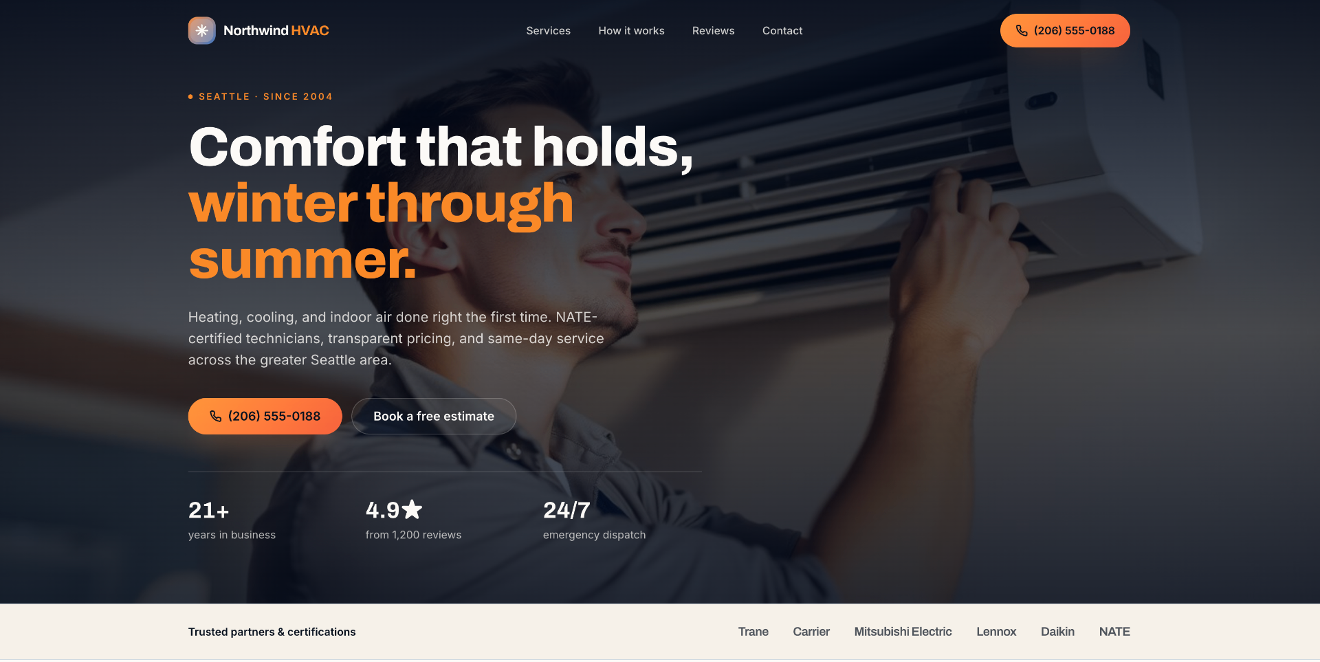 Precision Climate — HVAC website template preview
