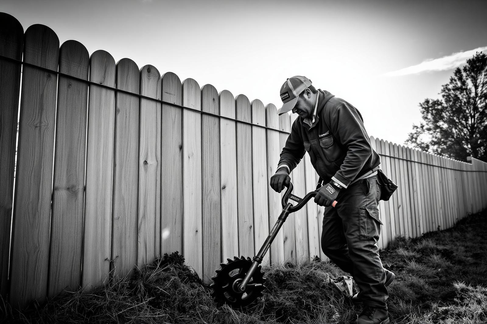 Fencing contractor digging post holes