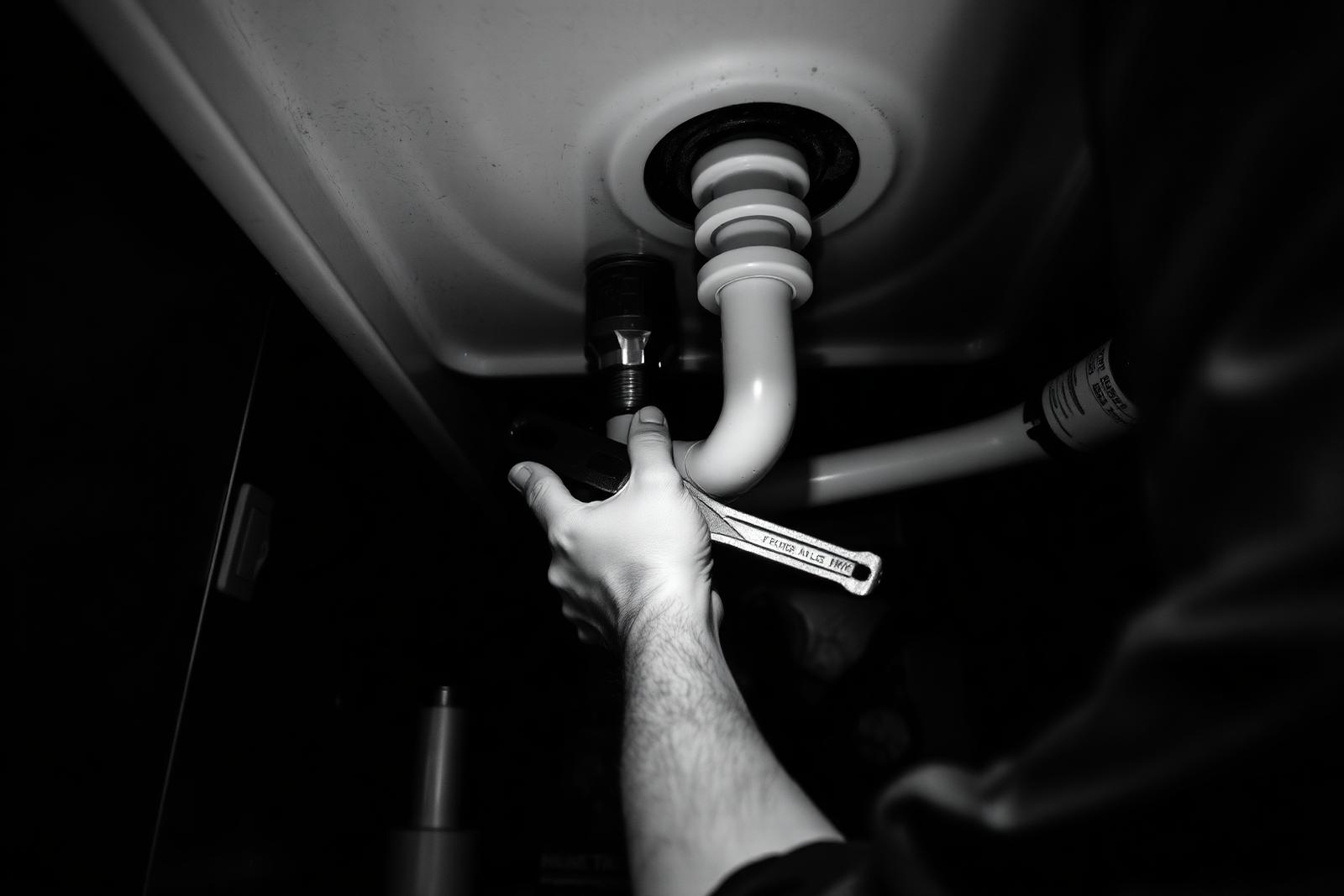 Plumber working under a sink